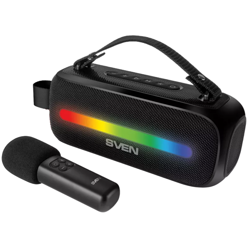 SVEN PS-255 altavoz, negro (12W, Bluetooth, FM, USB, micrófono de karaoke, 3600mAh)