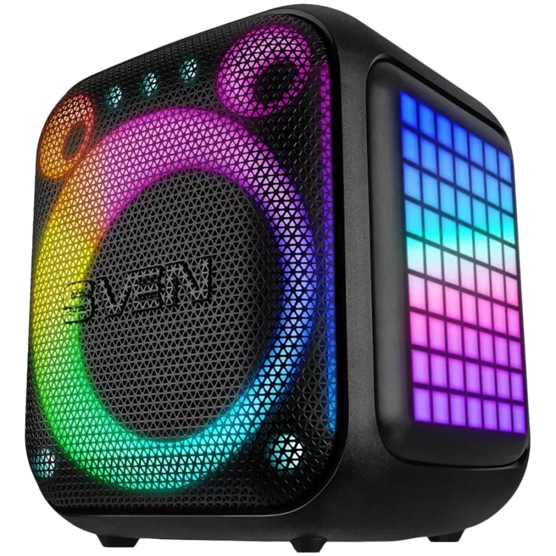SVEN PS-880 altavoz Bluetooth portátil, 110W RMS, TWS, FM, USB, microSD, pantalla LED, batería de litio, negro