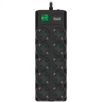 SVEN SF-10E-16 regleta de protección contra sobretensiones, 10 tomas, 16A, 3,6kW, 1,8m, negro