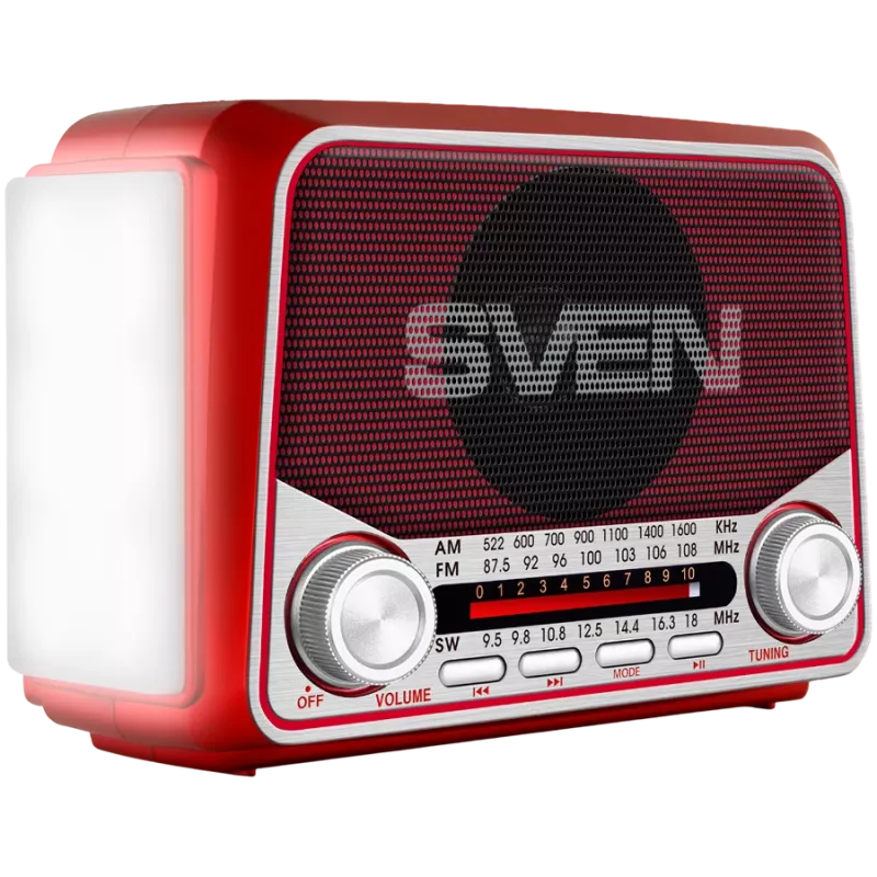 SVEN SRP-150 altavoz portátil, rojo (3W, Bluetooth, FM/AM/SW, USB, microSD, linterna, batería)