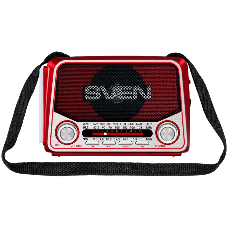 SVEN SRP-150 altavoz portátil, rojo (3W, Bluetooth, FM/AM/SW, USB, microSD, linterna, batería)