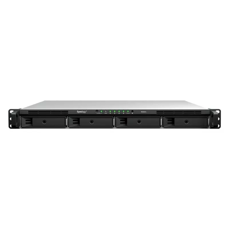 Synology RS826+ NAS 4 bahías rackmount 1U, AMD Ryzen V1500B, 4GB DDR4 ECC, 4x 1GbE, sin discos
