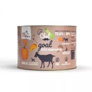 SYTA MICHA Chef Cabra con verduras Mono Alimento húmedo para perros, lata de 200 g, sin cereales, hipoalergénico, Adult