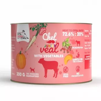 SYTA MICHA Chef Junior Ternera con verduras Comida húmeda monoproteica para perros 200g