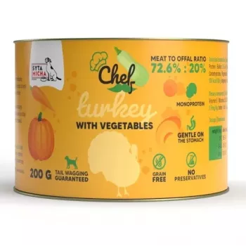 SYTA MICHA Chef Pavo con verduras Comida húmeda monoproteica para perros 200g