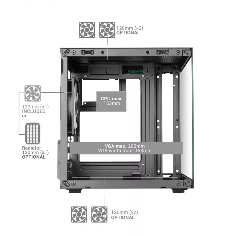 TACENS MARS MC-CUBE caja Micro-ATX, negra, cristal templado, ARGB, USB-C