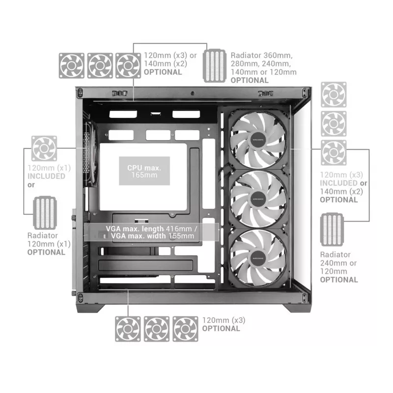 TACENS MARS MC-V5 caja ATX Mid-Tower 4xARGB USB-C con cristal templado