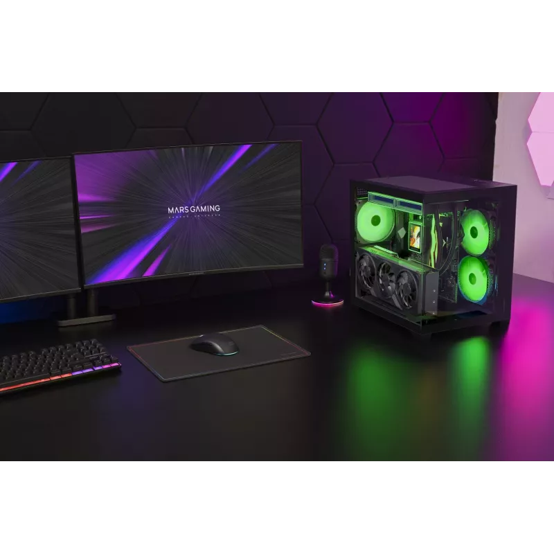 TACENS MARS MC-VIEW3 caja Micro-ATX con 3 ventiladores ARGB, USB-C, cristal templado