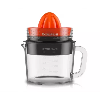 Exprimidor eléctrico Taurus Citrus Glass 30 W 1 L recipiente de vidrio negro rojo transparente