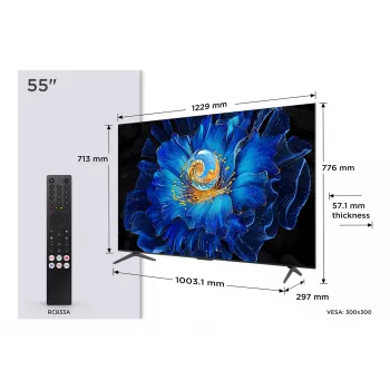 TCL 55C69KS TV QLED Smart 4K Ultra HD de 55 pulgadas con Google TV, Dolby Vision, HDR10+, marco de metal