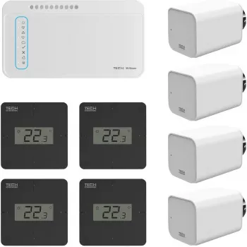 Kit de sistema de control de calefacción por radiadores inalámbrico multizona TECH 21 (controlador L-8e + actuadores STT-868)