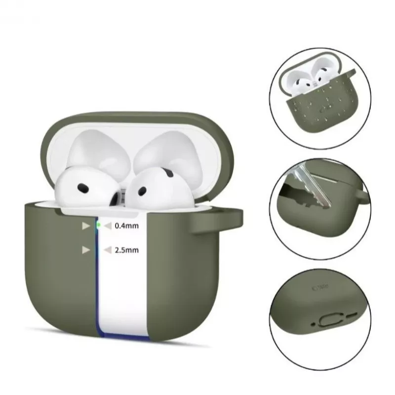Tech-Protect Funda de silicona con gancho para Apple AirPods 4 verde oliva