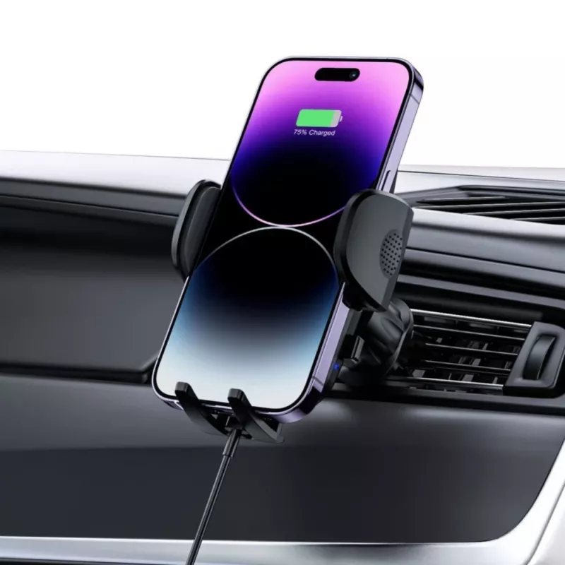 Tech-Protect CM15W-V1 soporte universal de móvil para coche con cargador Qi de 15W para salpicadero y rejilla de ventilación - negro