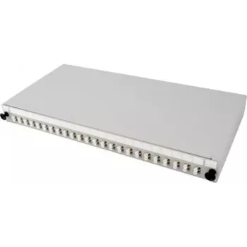 TECLINE Caja de empalme de fibra óptica para rack de 24 puertos LC dúplex multimodo, extraíble, gris claro RAL 7035, 19