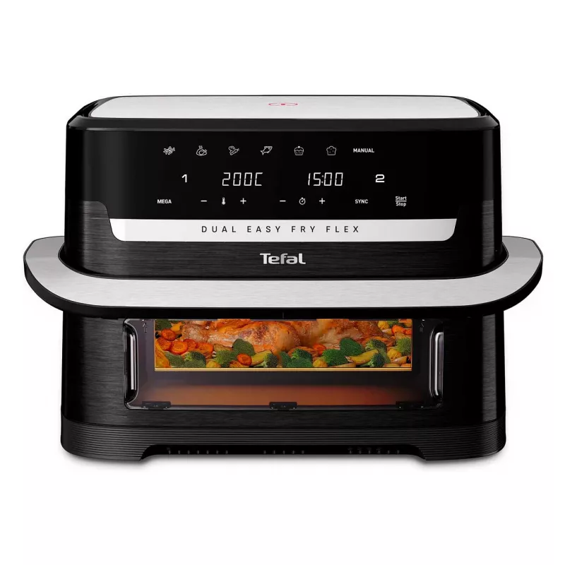 Tefal EY9228 Dual Easy Fry Flex Freidora de aire y parrilla, 6,5L Dual Zone, 1700W, Negro/Plata