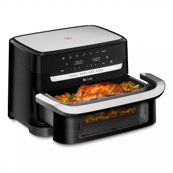Tefal EY9228 Dual Easy Fry Flex Freidora de aire y parrilla, 6,5L Dual Zone, 1700W, Negro/Plata