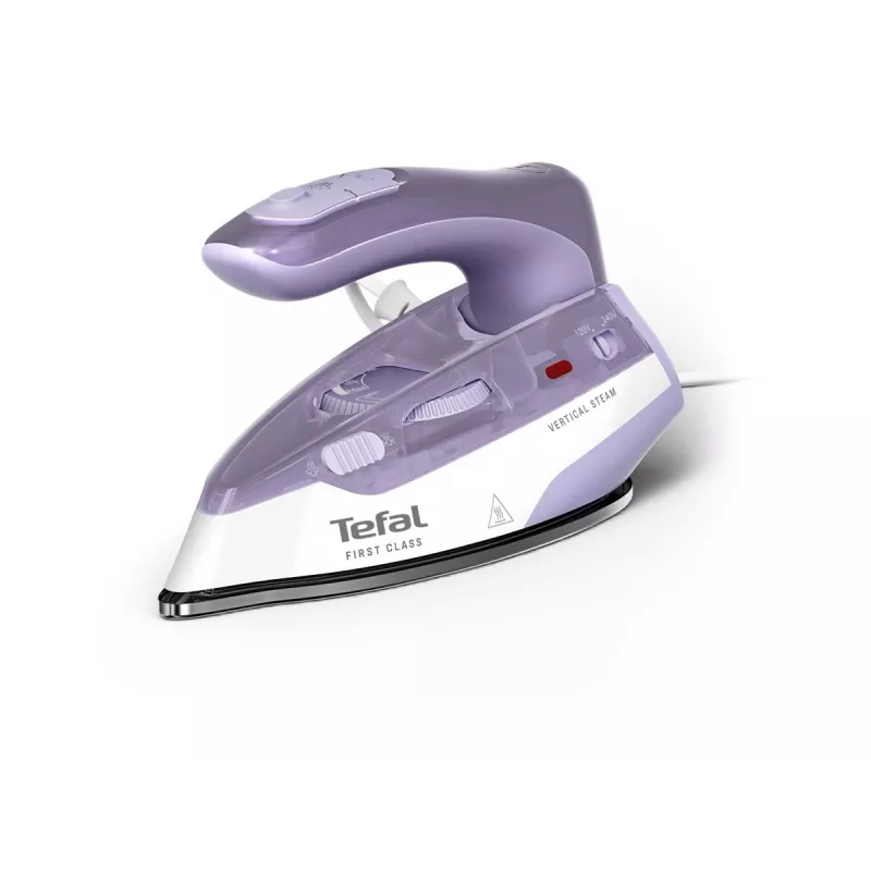 Tefal First Class DB1612E0 Plancha de viaje - 1100 W, suela de acero inoxidable, doble voltaje, depósito de 70 ml, Blanco/Azul