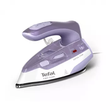 Tefal First Class DB1612E0 Plancha de viaje - 1100 W, suela de acero inoxidable, doble voltaje, depósito de 70 ml, Blanco/Azul