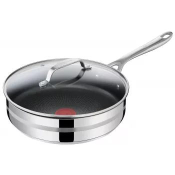 Sartén TEFAL Jamie Oliver Premium de acero inoxidable 28 cm con revestimiento antiadherente de titanio y tapa de cristal