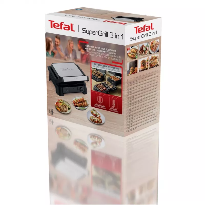 Tefal SuperGrill 3-in-1 GC510DE0 Parrilla de contacto, 2000 W, plata/negro