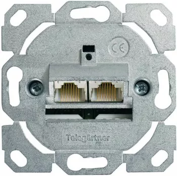 Telegärtner AMJ45 Módulo de conexión de datos, 2 puertos RJ45, Cat.6A blindado, 10G, IDC sin herramienta, carcasa de zinc