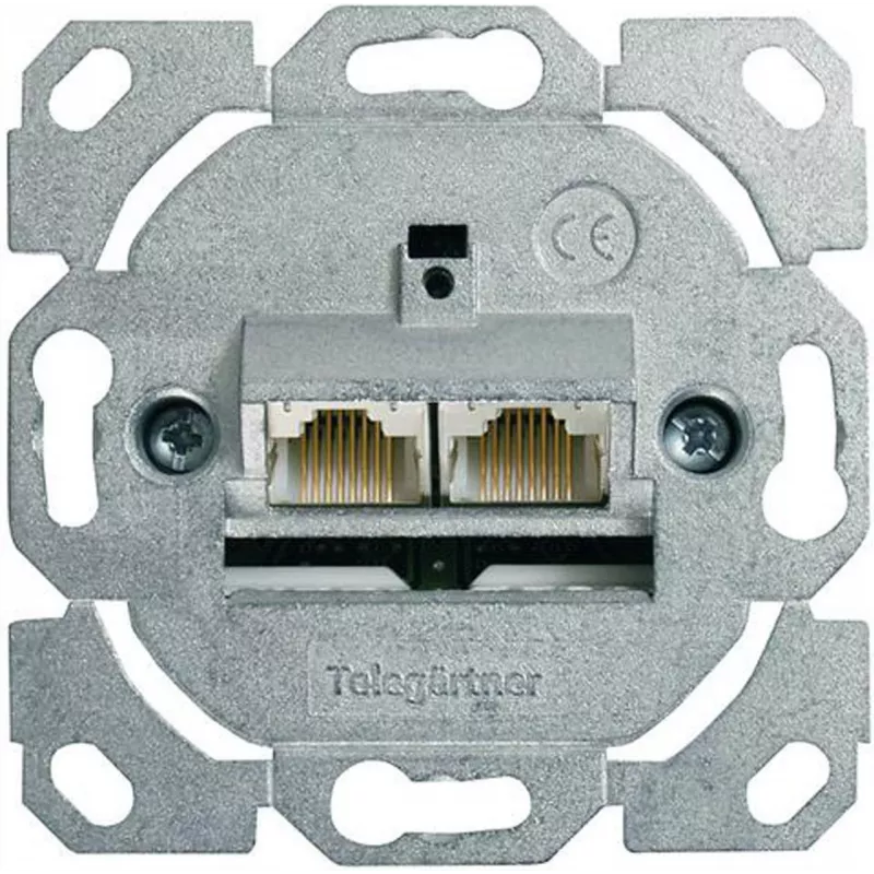 Telegärtner AMJ45 Módulo de conexión de datos, 2 puertos RJ45, Cat.6A blindado, 10G, IDC sin herramienta, carcasa de zinc
