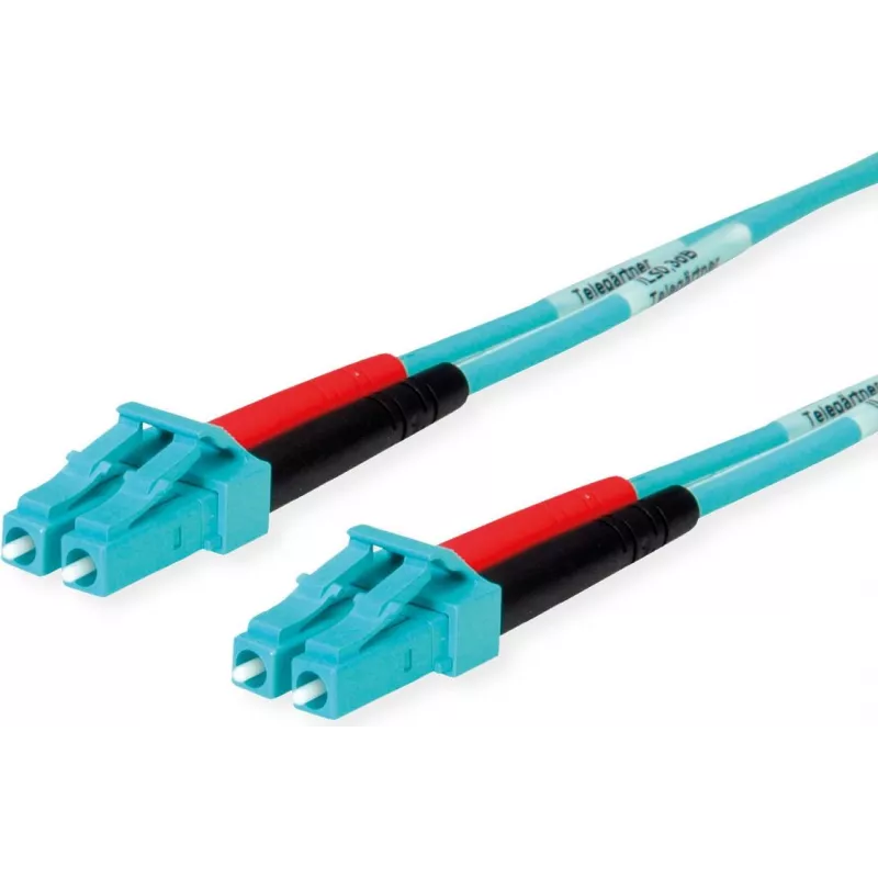 Telegärtner Cable de conexión de fibra óptica LC a LC Multimodo OM3 Dúplex, 1m, Aqua L00870A0003