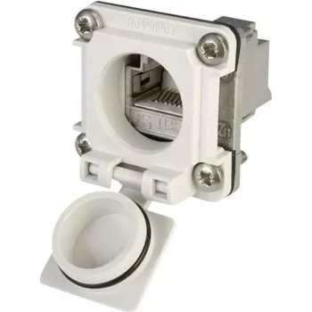 Telegärtner STX V6 Set de conector hembra RJ45 de montaje en panel variante 6, 8P8C, apantallado, Cat.6A, IP67, gris claro J00020A0483