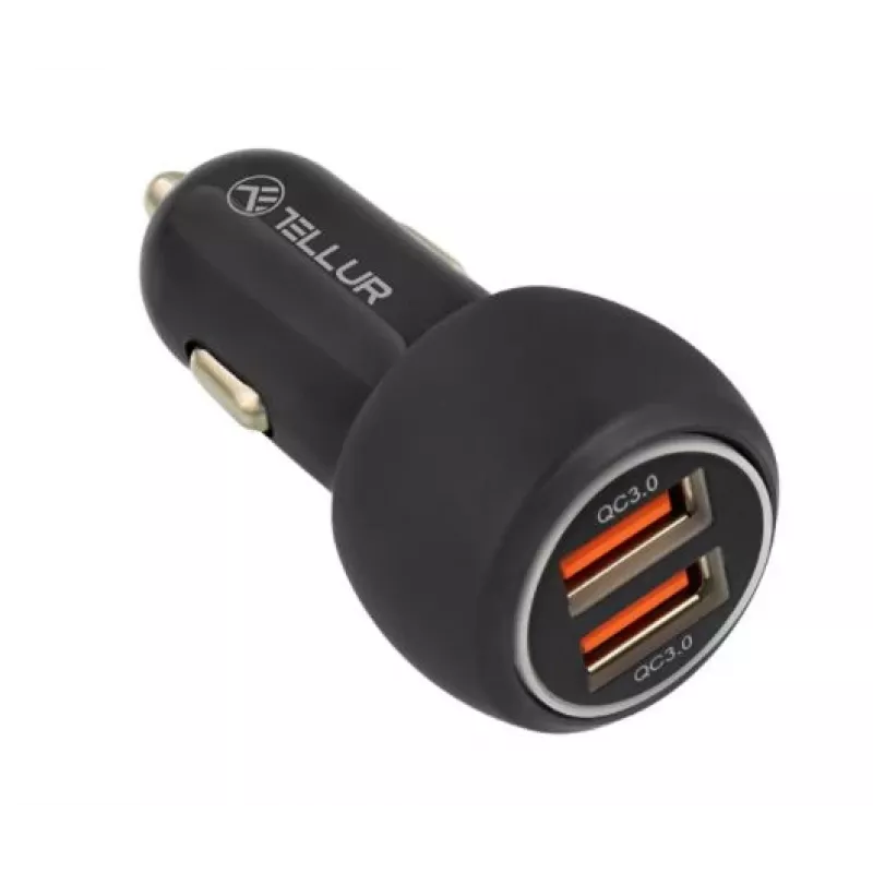 Tellur Cargador de coche USB dual con QC 3.0, 6A Negro