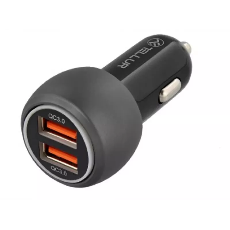 Tellur Cargador de coche USB dual con QC 3.0, 6A Negro