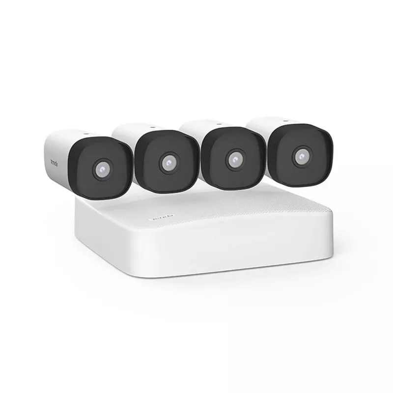 Tenda kit de vigilancia NVR PoE de 4 cámaras K4P-4TR con HDD de 4TB, cámaras bullet 4MP, H.265+, IP67, visión nocturna 30m
