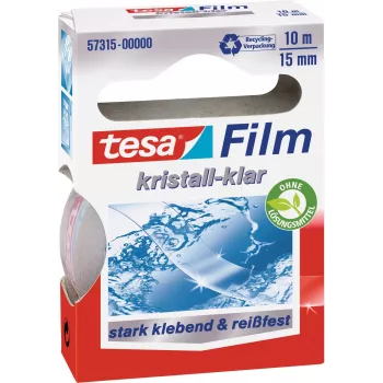 tesa Film Cinta adhesiva universal cristalina, 10 rollos, 15 mm x 10 m, film PP, resistente al desgarro