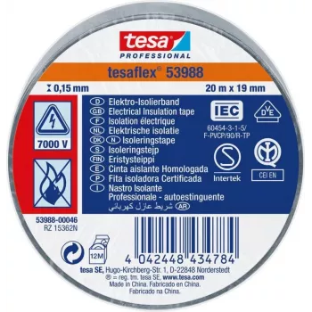 tesa Professional 53988-00031-00 cinta aislante eléctrica, azul, 20 m x 19 mm, PVC, ignífuga