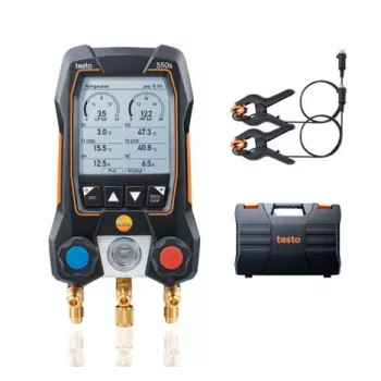 testo 550s set de manómetro digital manifold con Bluetooth y 2 sensores de temperatura de pinza inalámbricos (0564 5501)