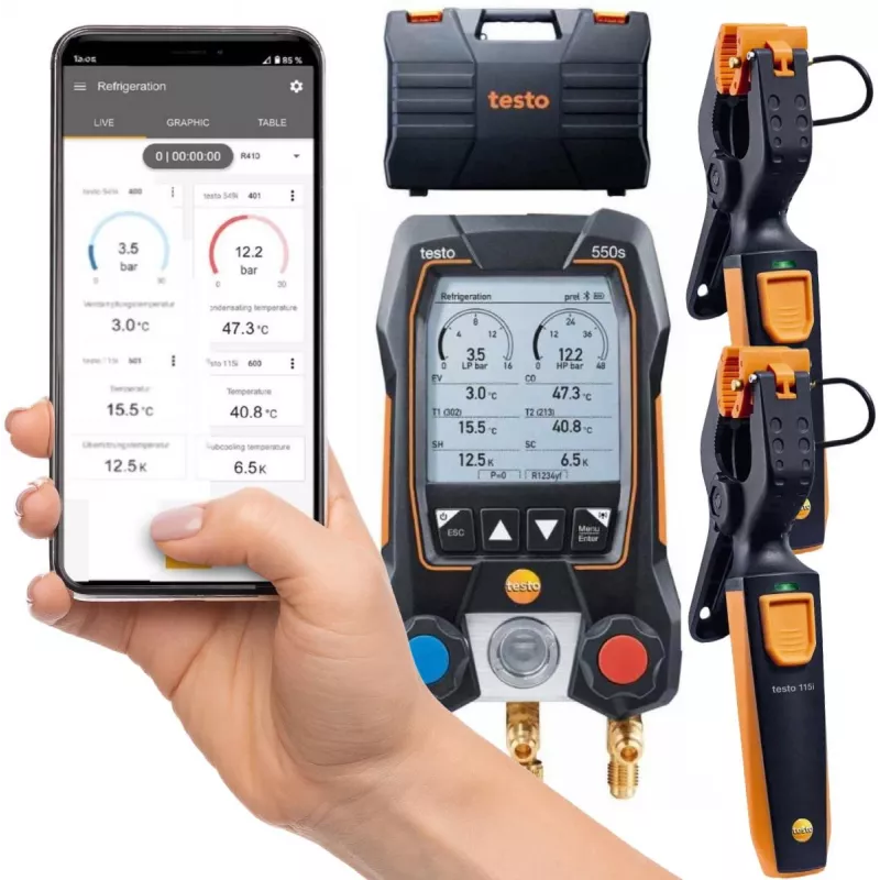 Testo 550s Smart Set set de colector digital con Bluetooth y sensores de pinza 0564 5502