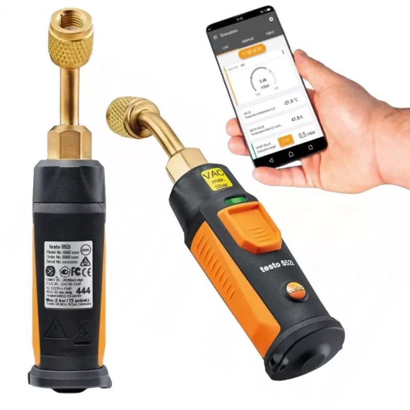 Testo 552i sonda de vacío inalámbrica controlada por app con Bluetooth, sensor Pirani, rango 0-20000 micras, IP54 0564 2552