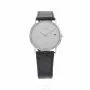TETRA reloj mujer T-008 30mm esfera plateada correa de piel negra cuarzo