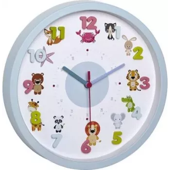 TFA 60.3051.14 Little Animal reloj de pared infantil - azul claro - 30,9 cm - cuarzo - analógico - Silent Sweep