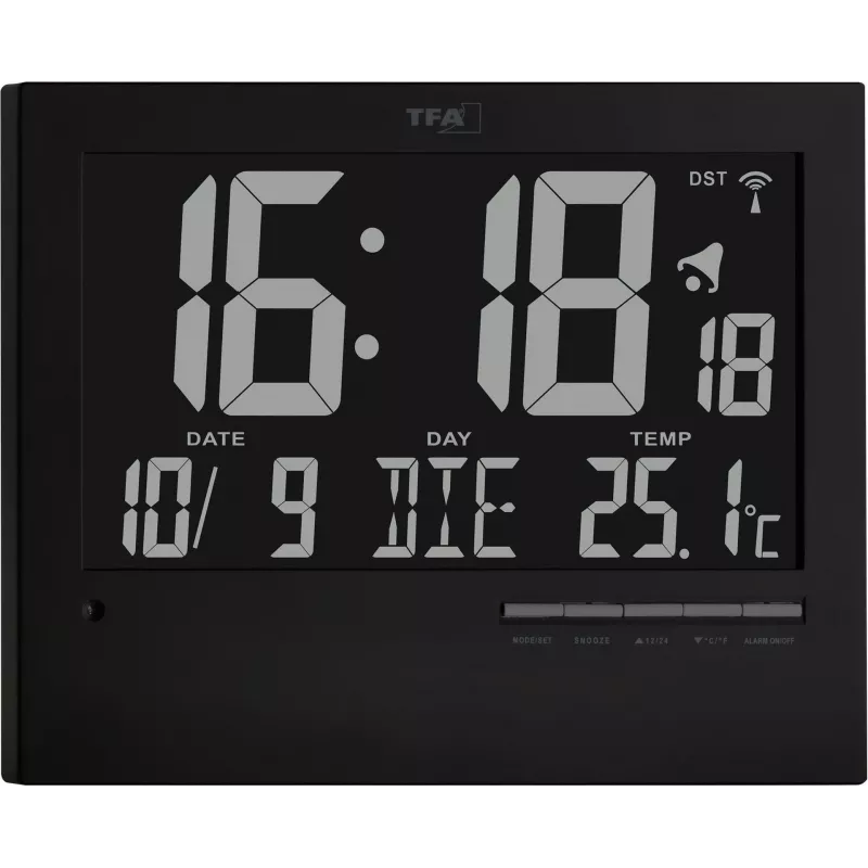 TFA 60.4508 Reloj de pared radiocontrolado, marco plateado, esfera blanca, 30 cm de diámetro, segundero continuo