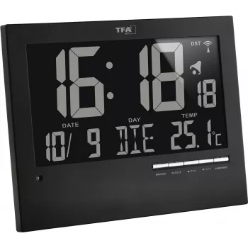 TFA 60.4508 Reloj de pared radiocontrolado, marco plateado, esfera blanca, 30 cm de diámetro, segundero continuo