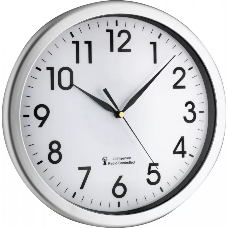 TFA Dostmann 60.3519.02 Reloj de pared radiocontrolado Corona, marco de aluminio plateado, esfera blanca, 300 mm 60.010363