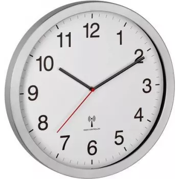 TFA 60.3545.02 Reloj de pared analógico XL radiocontrolado, marco metálico, plateado