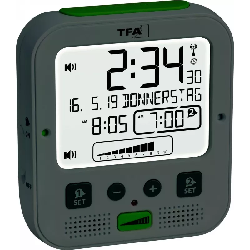 TFA Dostmann BOOM Despertador radiodirigido de alto rendimiento, negro 60.2538.02