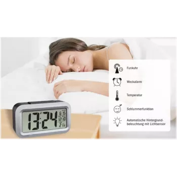 TFA Dostmann Lumio Plus despertador radio negro/plata
