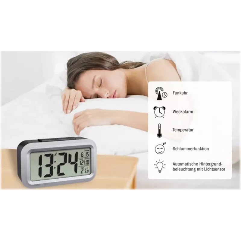 TFA Dostmann Lumio Plus despertador radio negro/plata