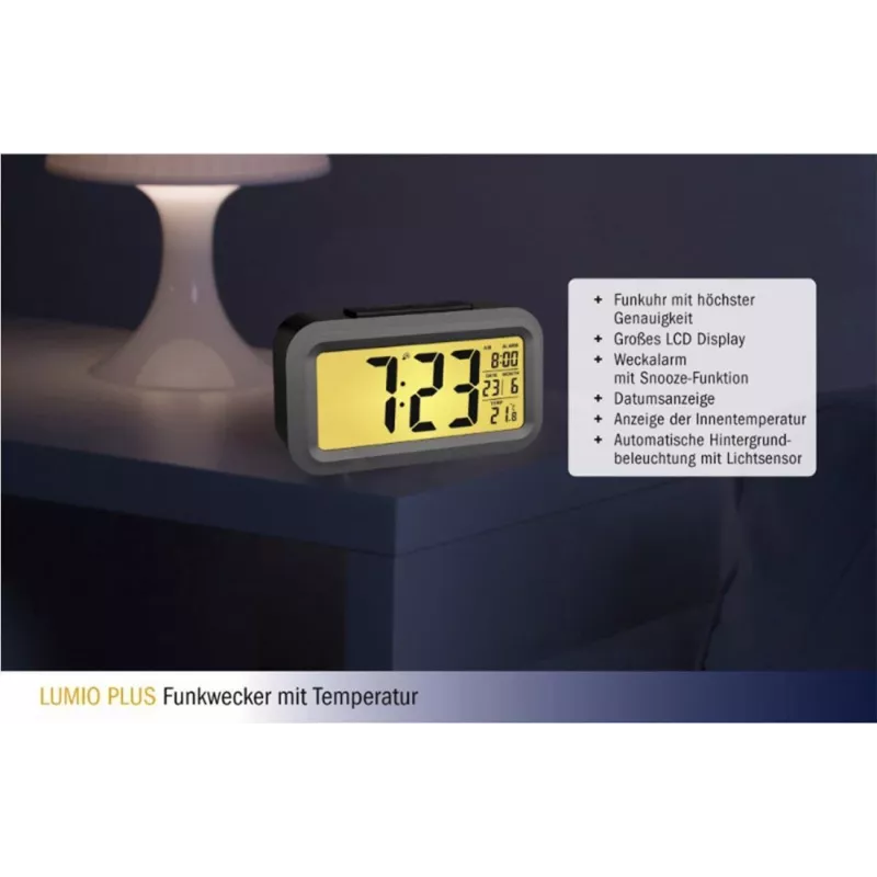 TFA Dostmann Lumio Plus despertador radio negro/plata