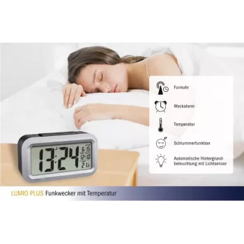 TFA Dostmann Lumio Plus despertador radio negro/plata