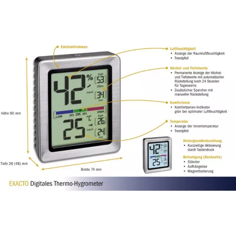 TFA EXACTO termohigrómetro digital plata (30.5047.54)