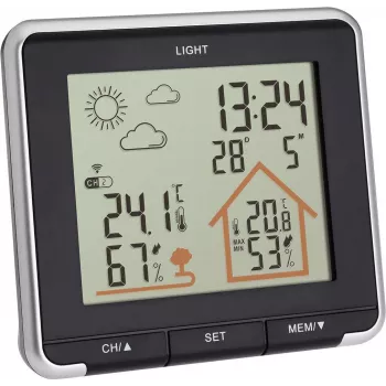 TFA LIFE Estación meteorológica radiocontrolada con termómetro interior/exterior e higrómetro, negro/plata