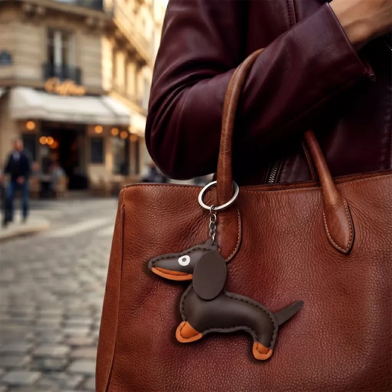 TFO Cadena universal para móvil con motivo de perro salchicha, marrón, 150 cm, banda cruzada ajustable con parche de anclaje